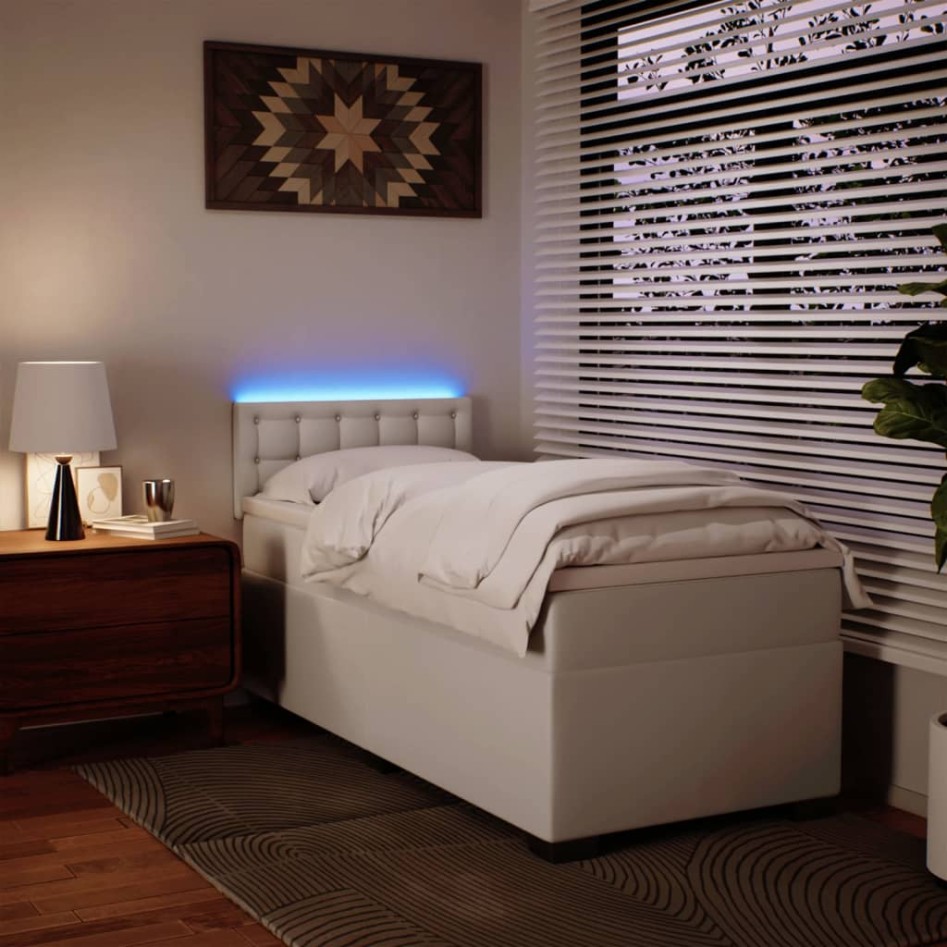 Cama box spring con colchón cuero sintético blanco 80x200