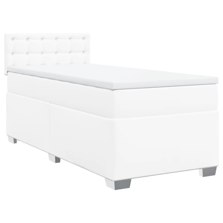 Cama box spring con colchón cuero sintético blanco 90x190