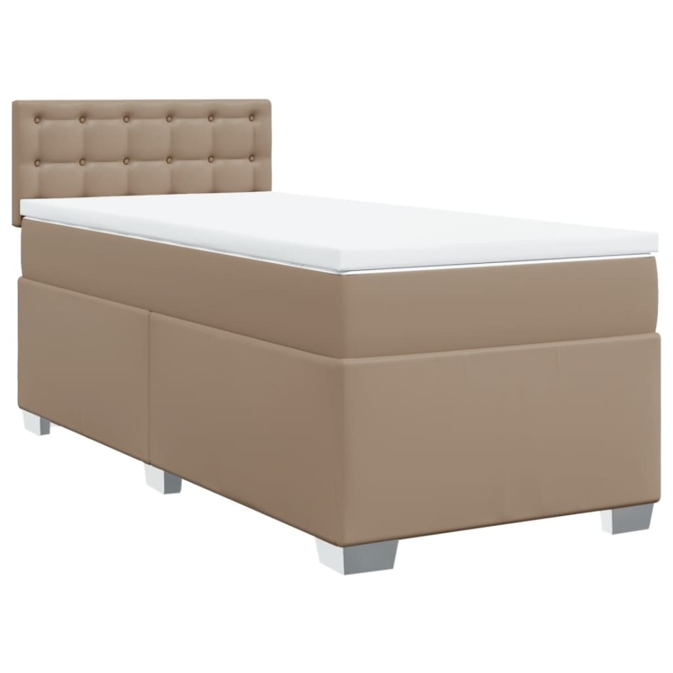 Cama box spring con colchón cuero sintético capuchino