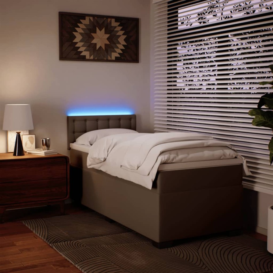 Cama box spring con colchón cuero sintético capuchino