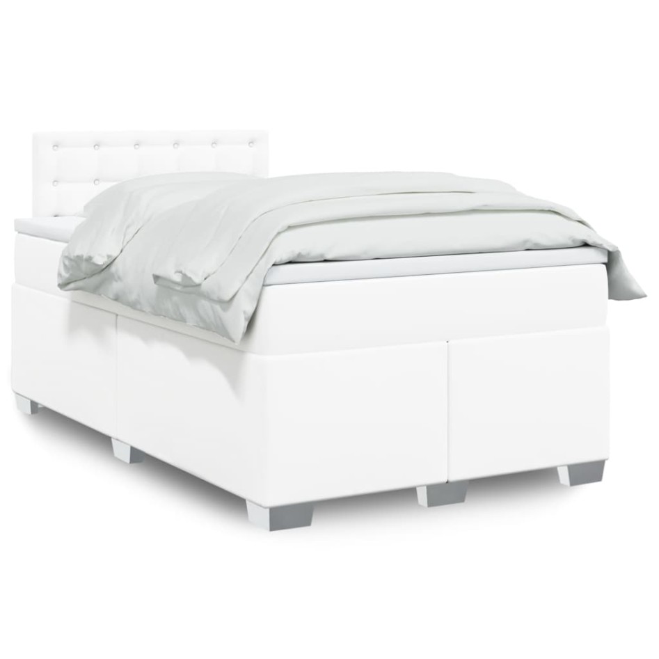 Cama box spring con colchón cuero sintético blanco 120x190