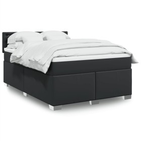 Cama box spring con colchón cuero sintético negro