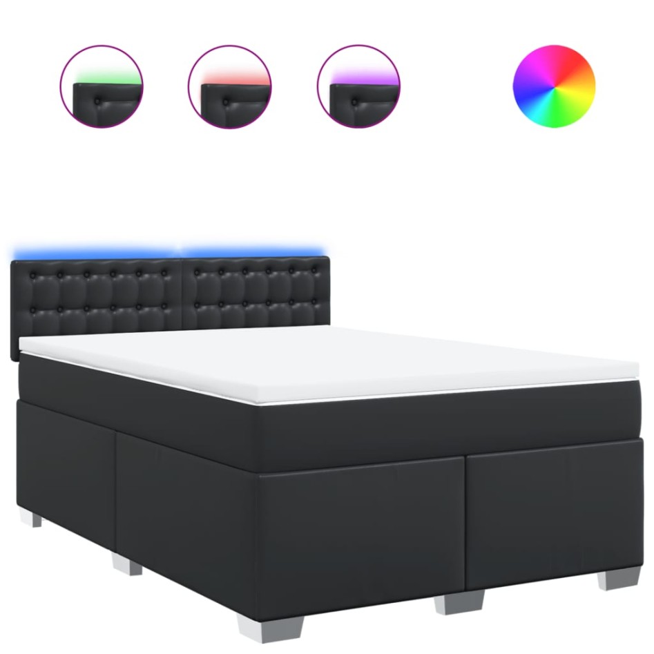 Cama box spring con colchón cuero sintético negro
