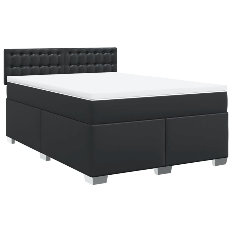 Cama box spring con colchón cuero sintético negro