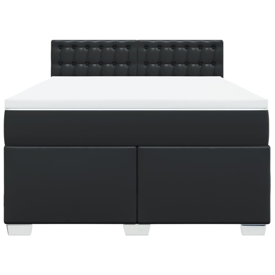 Cama box spring con colchón cuero sintético negro