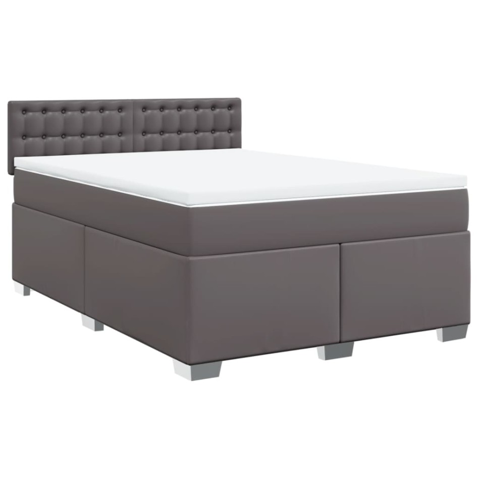 Cama box spring con colchón cuero sintético gris 140x200