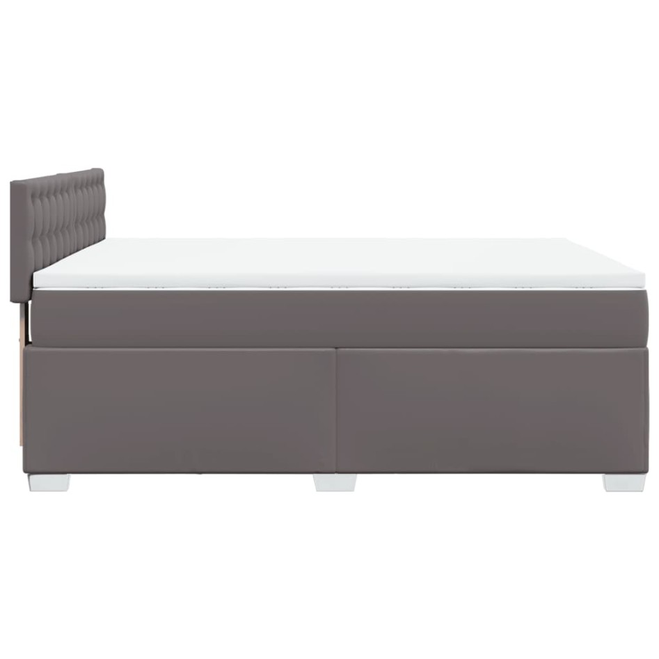 Cama box spring con colchón cuero sintético gris 140x200