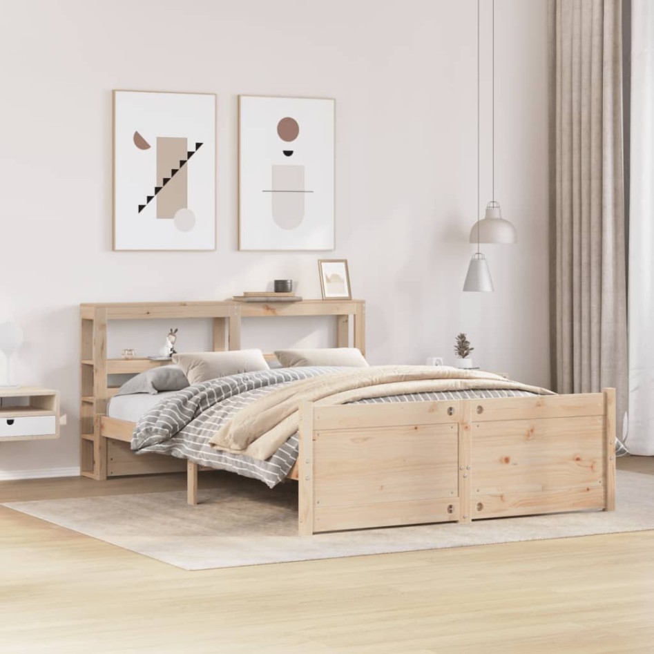 Estructura de cama con cabecero madera de pino blanco