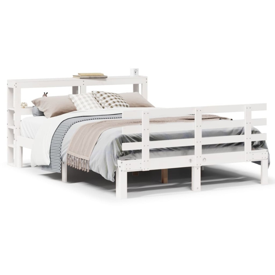 Estructura de cama con cabecero sin colchón blanco 140x190