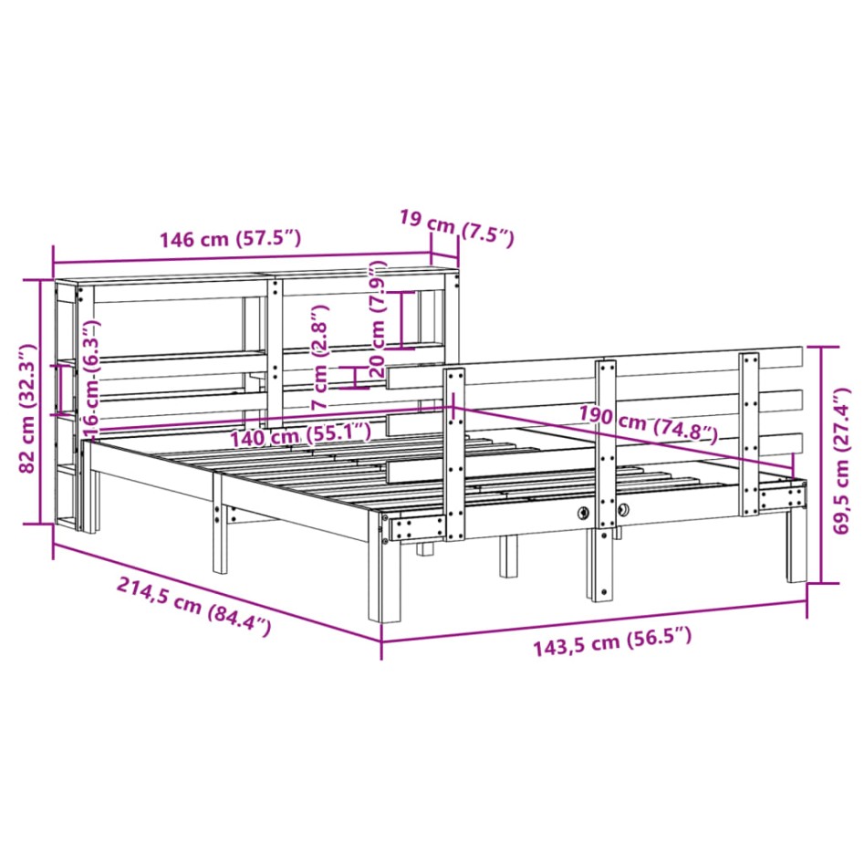 Estructura de cama con cabecero sin colchón blanco 140x190