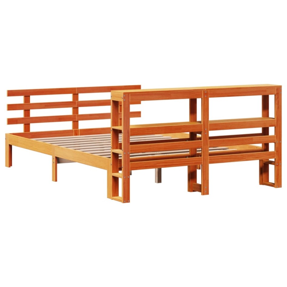 Estructura cama con cabecero madera pino marrón cera 140x190