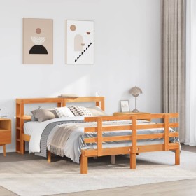 Estructura cama con cabecero madera pino marrón cera 140x200