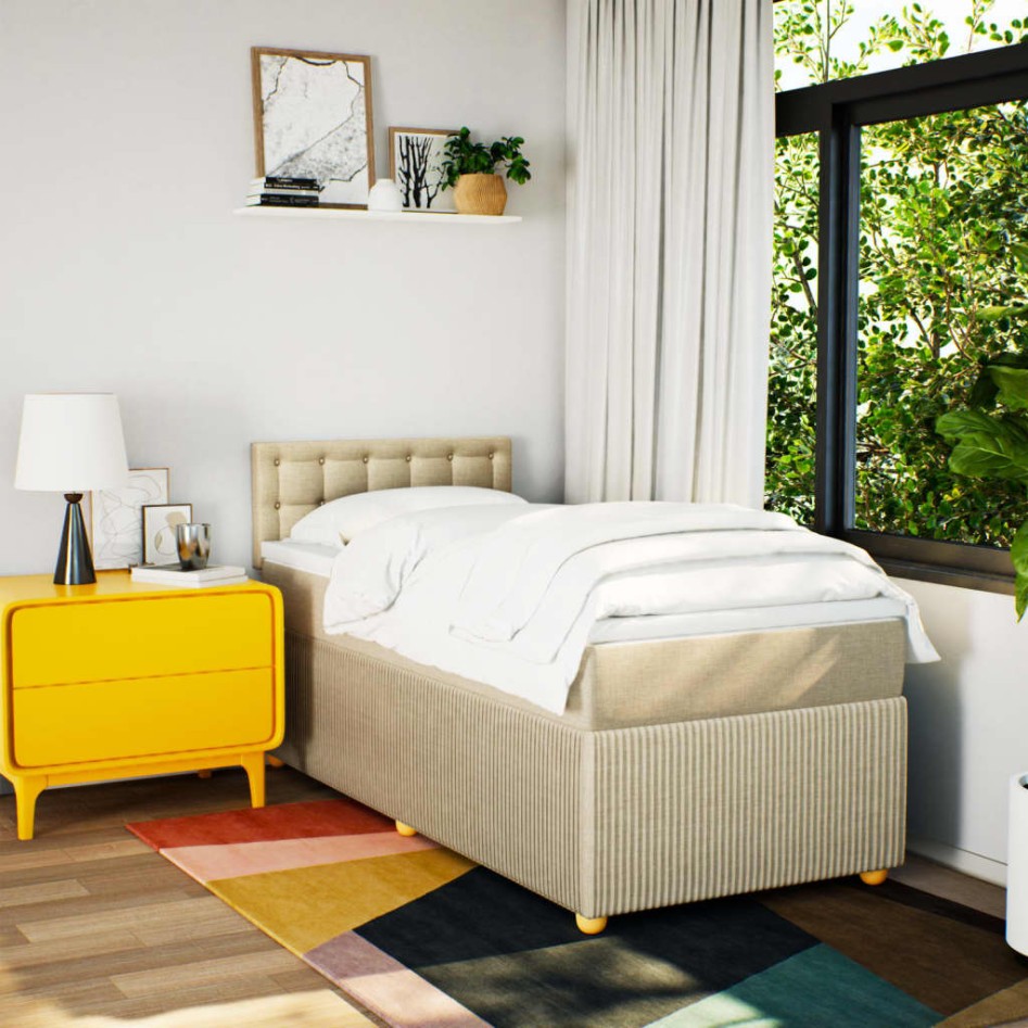 Cama box spring con colchón tela color crema 80x200