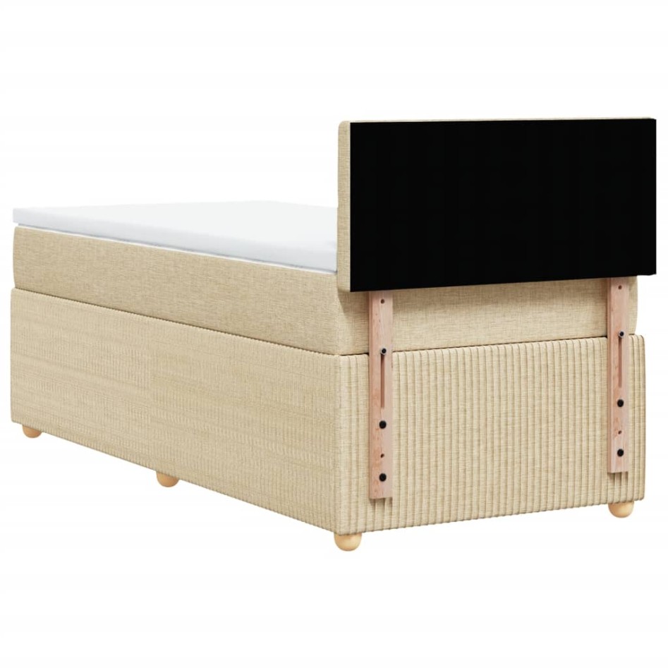 Cama box spring con colchón tela color crema 80x200