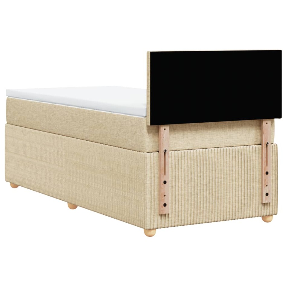 Cama box spring con colchón tela color crema 90x200