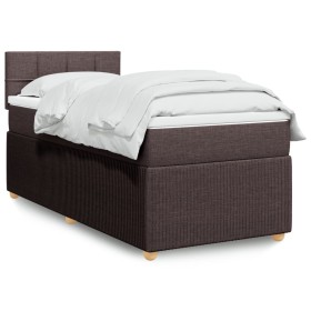 Cama box spring con colchón tela marrón oscuro 90x200