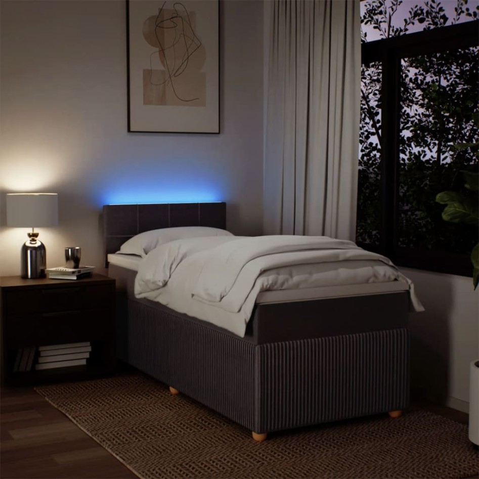 Cama box spring con colchón tela marrón oscuro 90x200