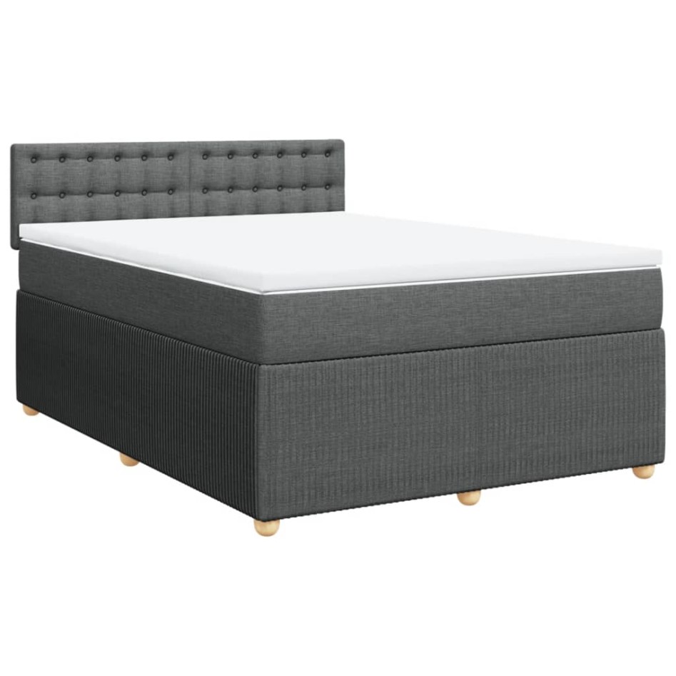 Cama box spring con colchón tela gris oscuro 140x190