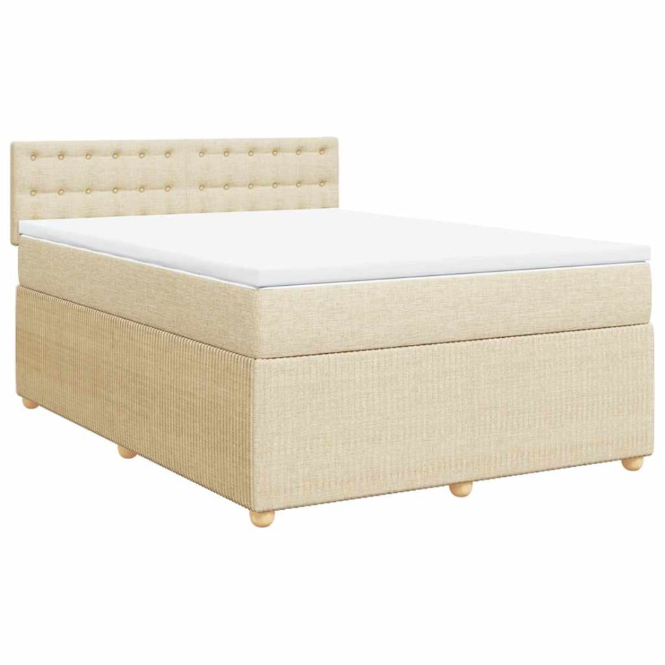 Cama box spring con colchón tela color crema 140x190