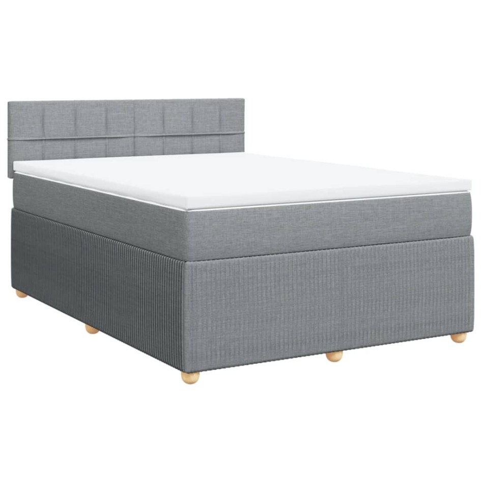 Cama box spring con colchón tela gris claro 140x200