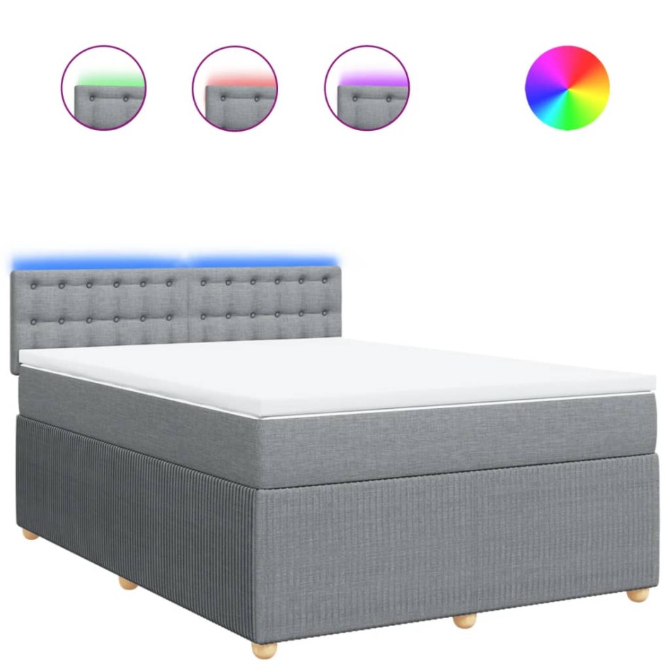 Cama box spring con colchón tela gris claro 140x200