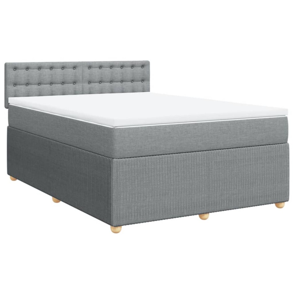Cama box spring con colchón tela gris claro 140x200