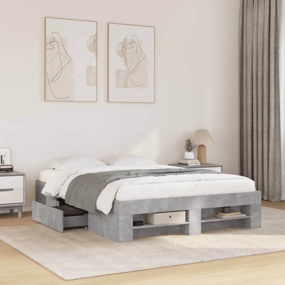 Estructura de cama madera de ingeniería gris hormigón