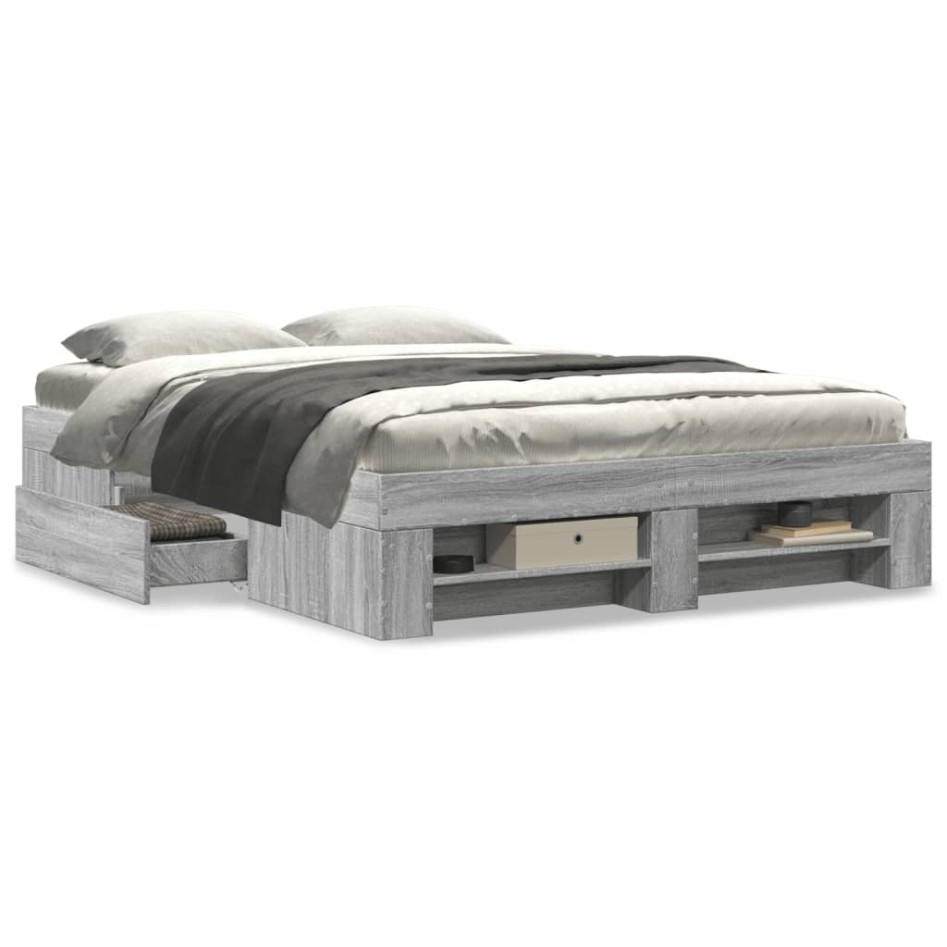 Estructura de cama madera de ingeniería gris Sonoma 120x200