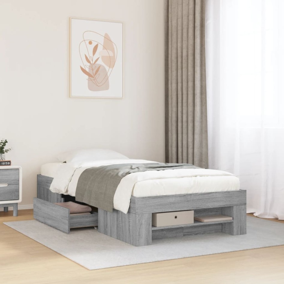 Estructura de cama madera de ingeniería gris Sonoma 90x200