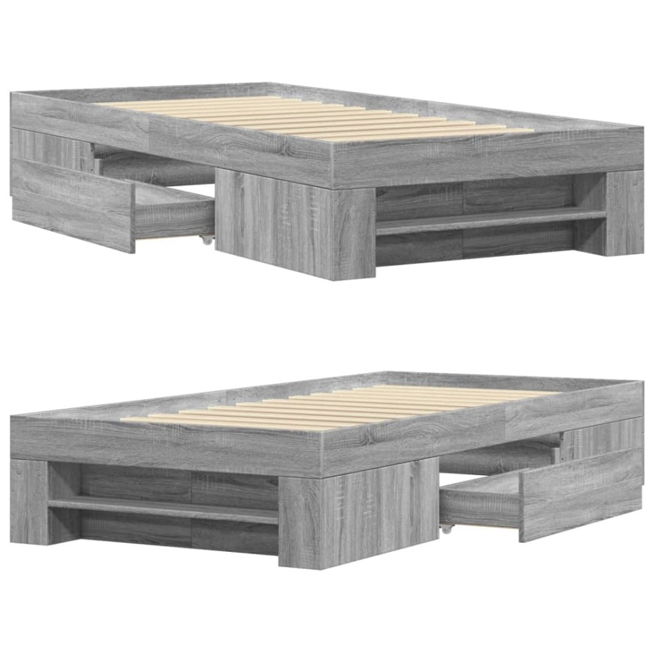 Estructura de cama madera de ingeniería gris Sonoma 90x200