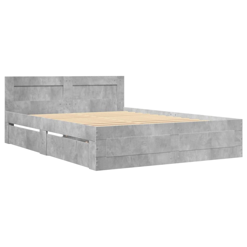Cama con cabecero madera de ingeniería gris hormigón 140x200