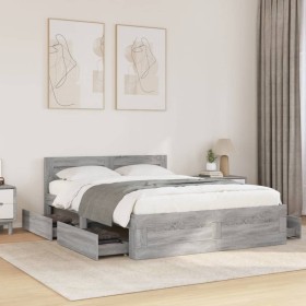 Cama con cabecero madera de ingeniería gris Sonoma 140x200