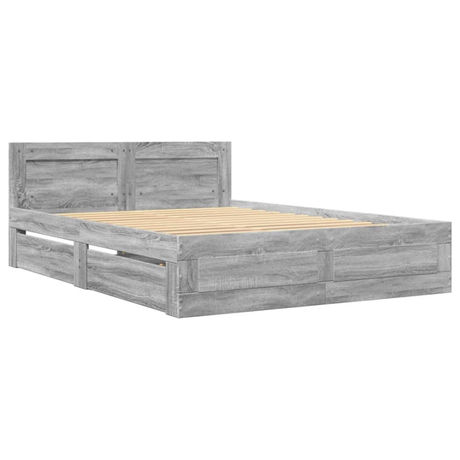 Cama con cabecero madera de ingeniería gris Sonoma 140x200