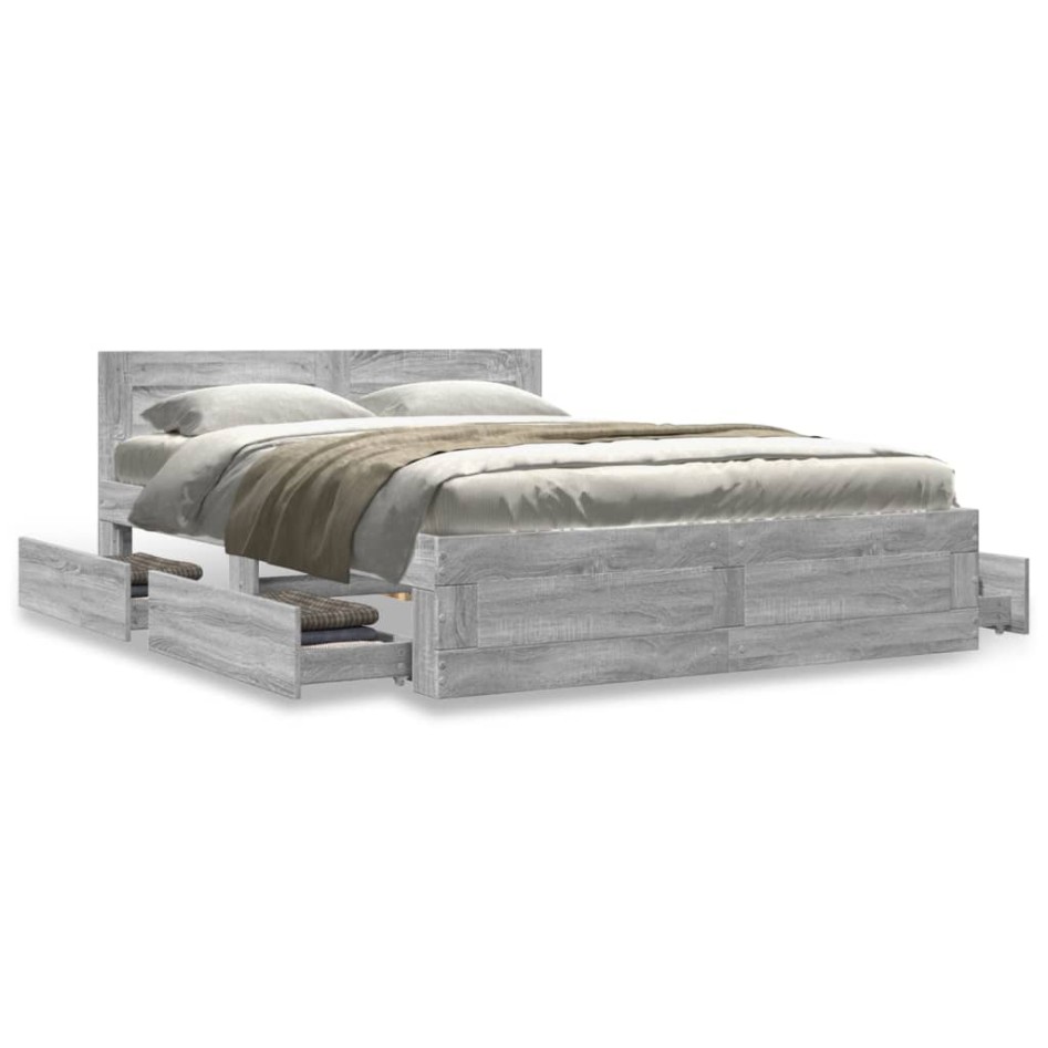 Cama con cabecero madera de ingeniería gris Sonoma 140x200