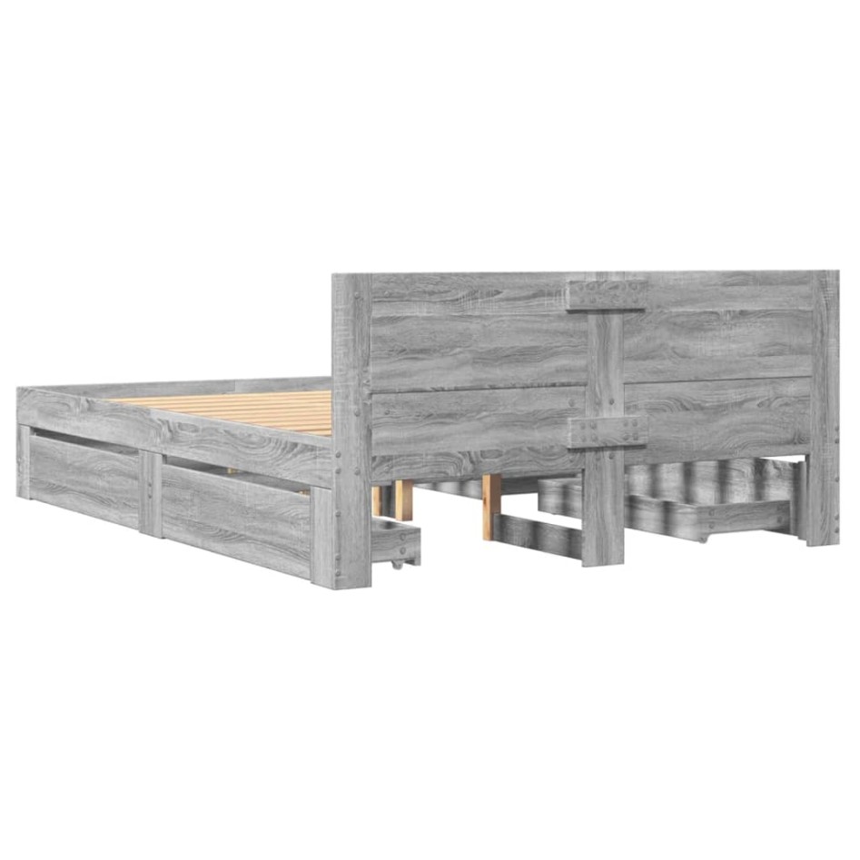 Cama con cabecero madera de ingeniería gris Sonoma 140x200