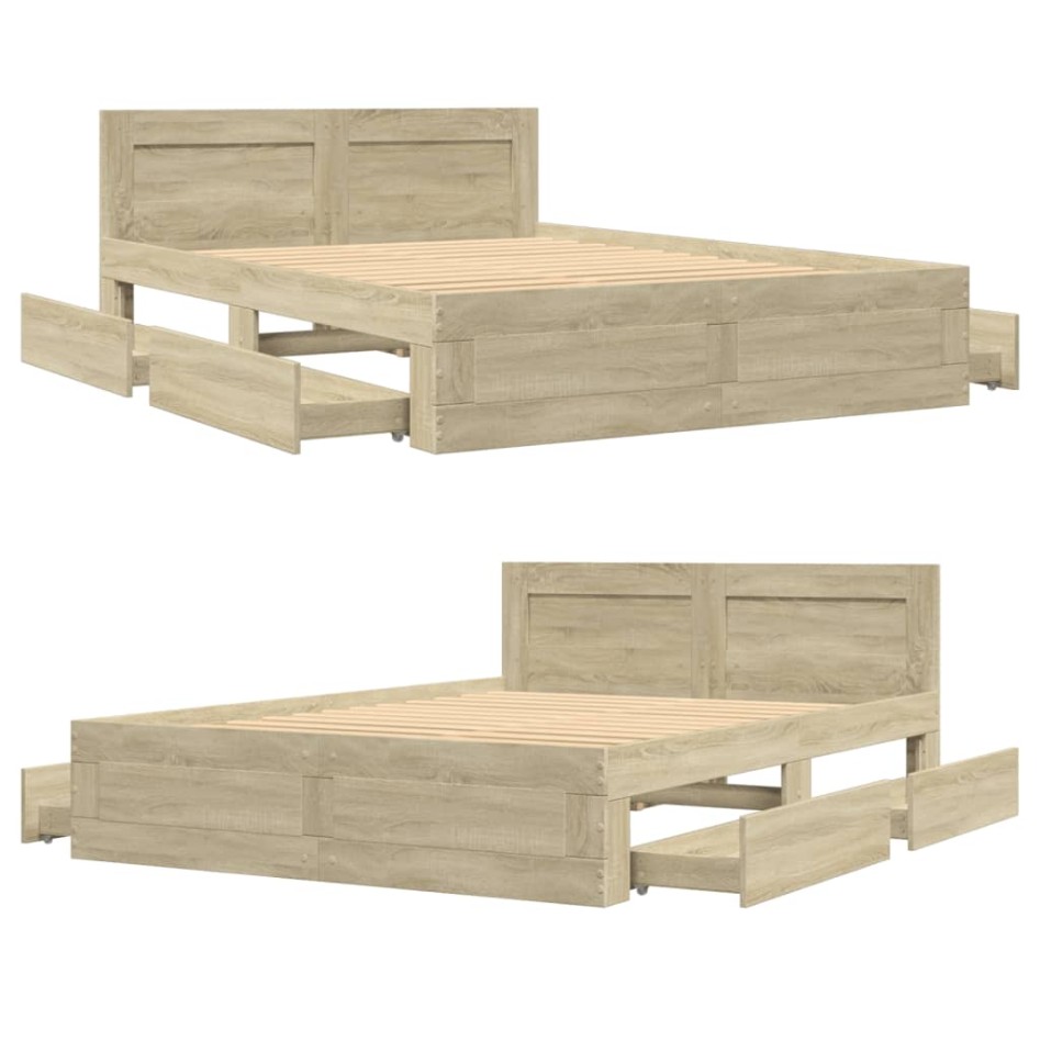 Cama con cabecero madera de ingeniería roble Sonoma 120x200