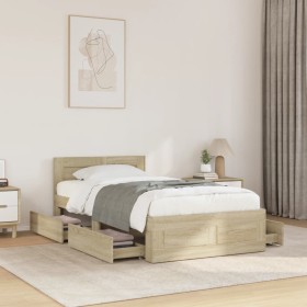 Cama con cabecero madera de ingeniería roble Sonoma 100x200