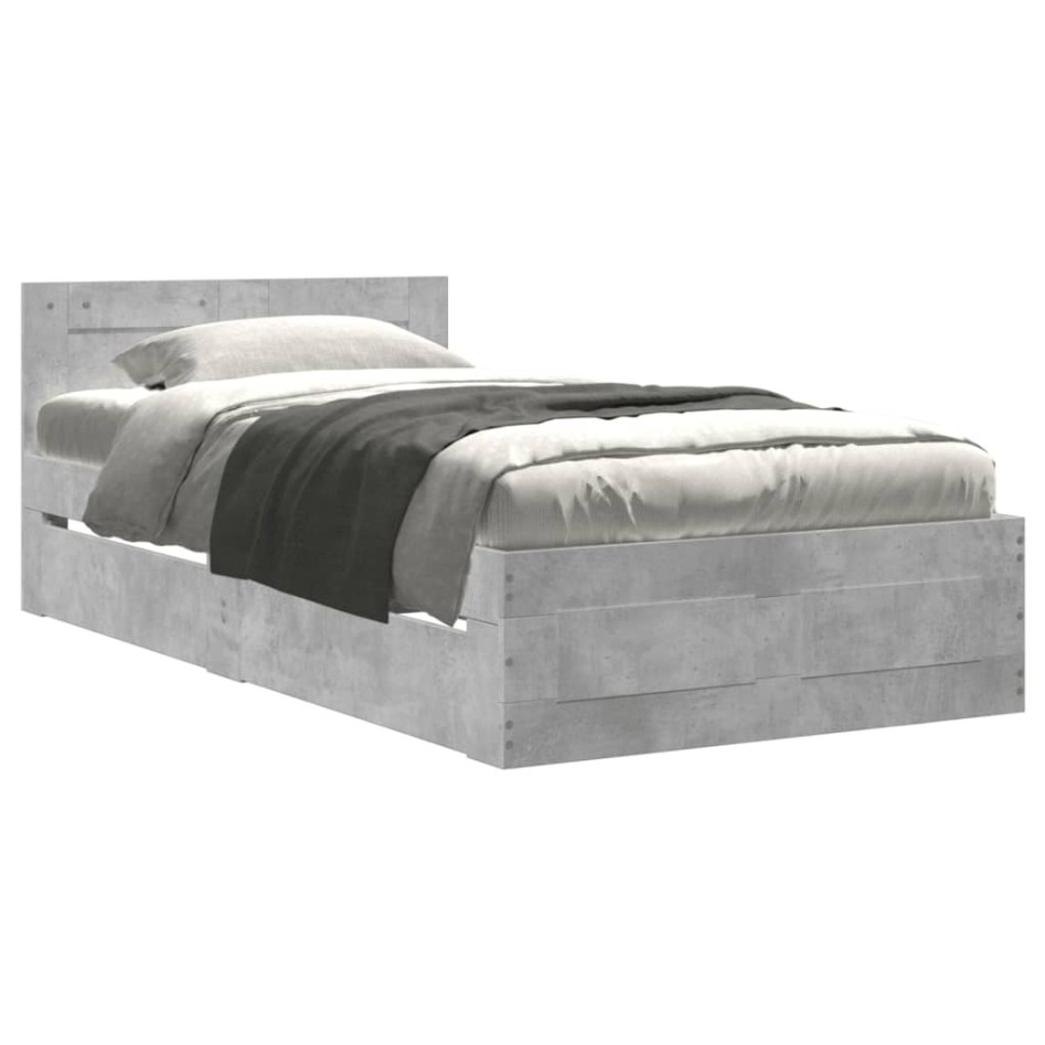 Cama con cabecero madera de ingeniería gris hormigón 90x200