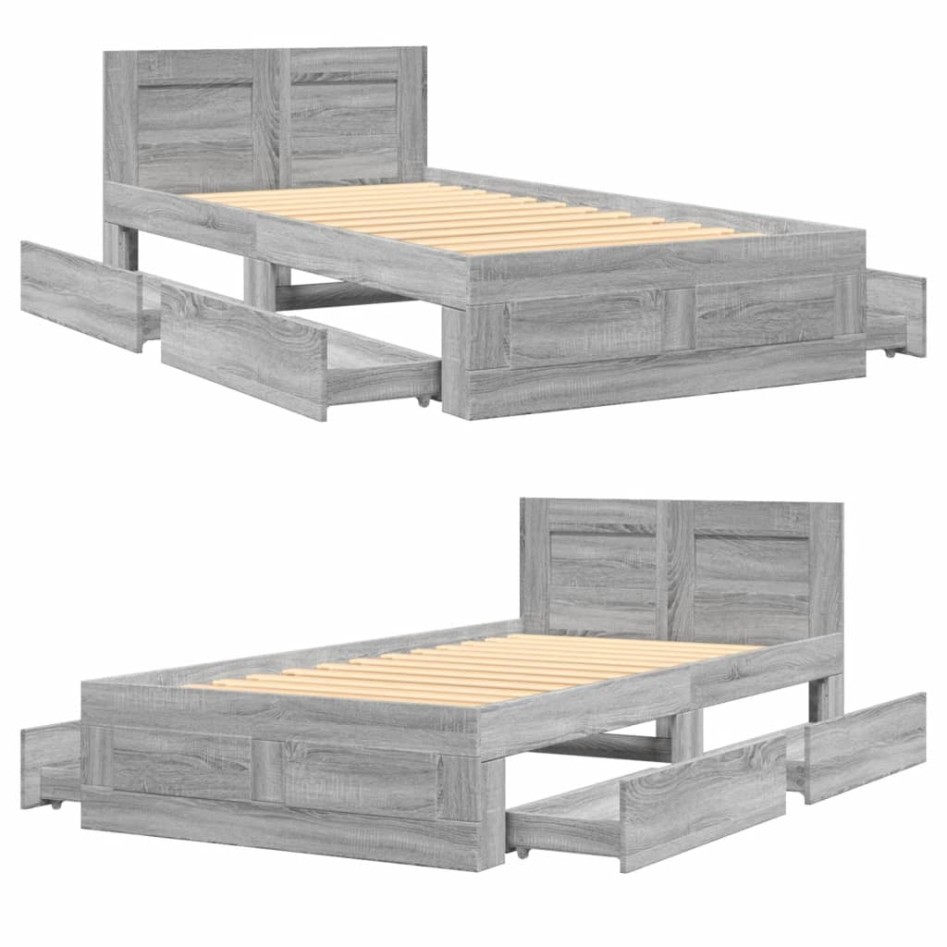 Cama con cabecero madera de ingeniería gris hormigón 90x200