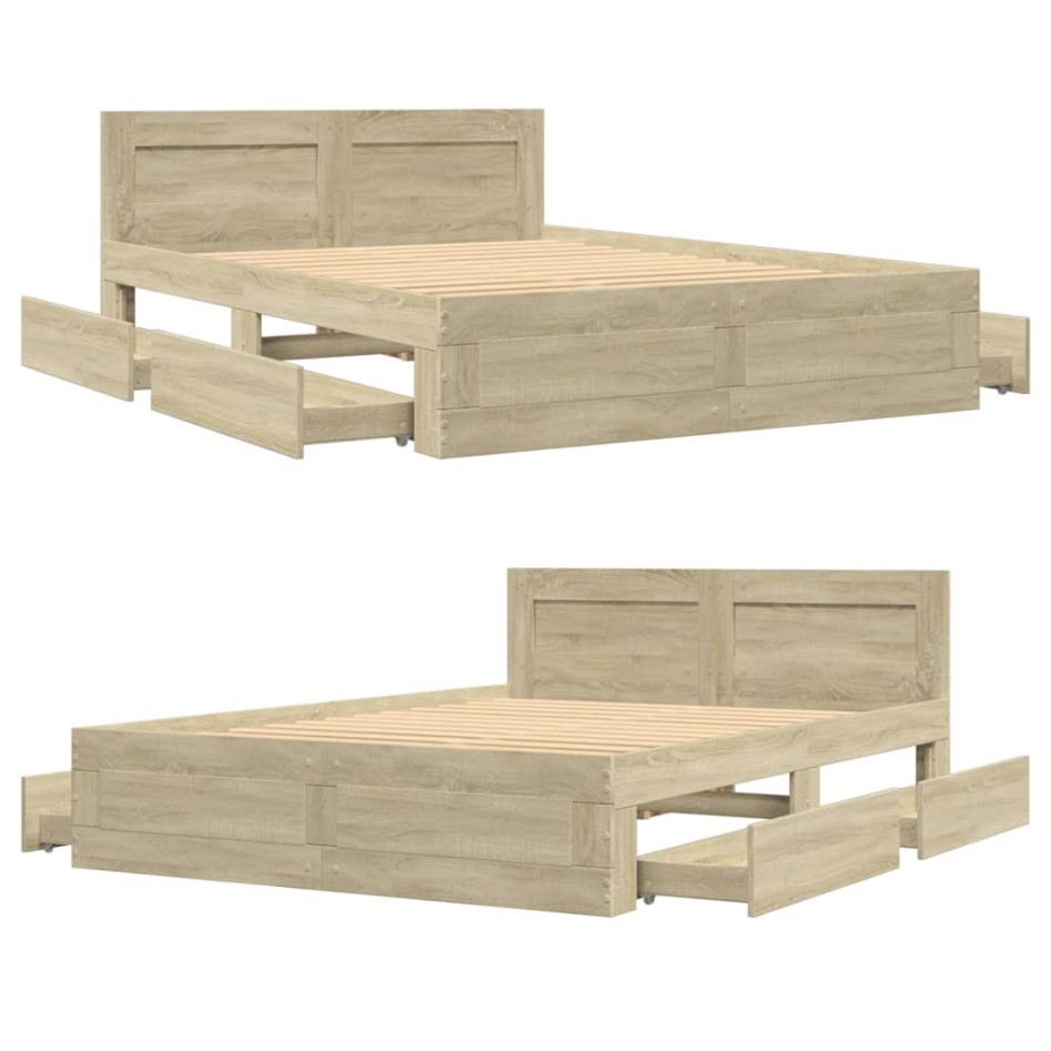Cama con cabecero madera de ingeniería roble Sonoma 140x190