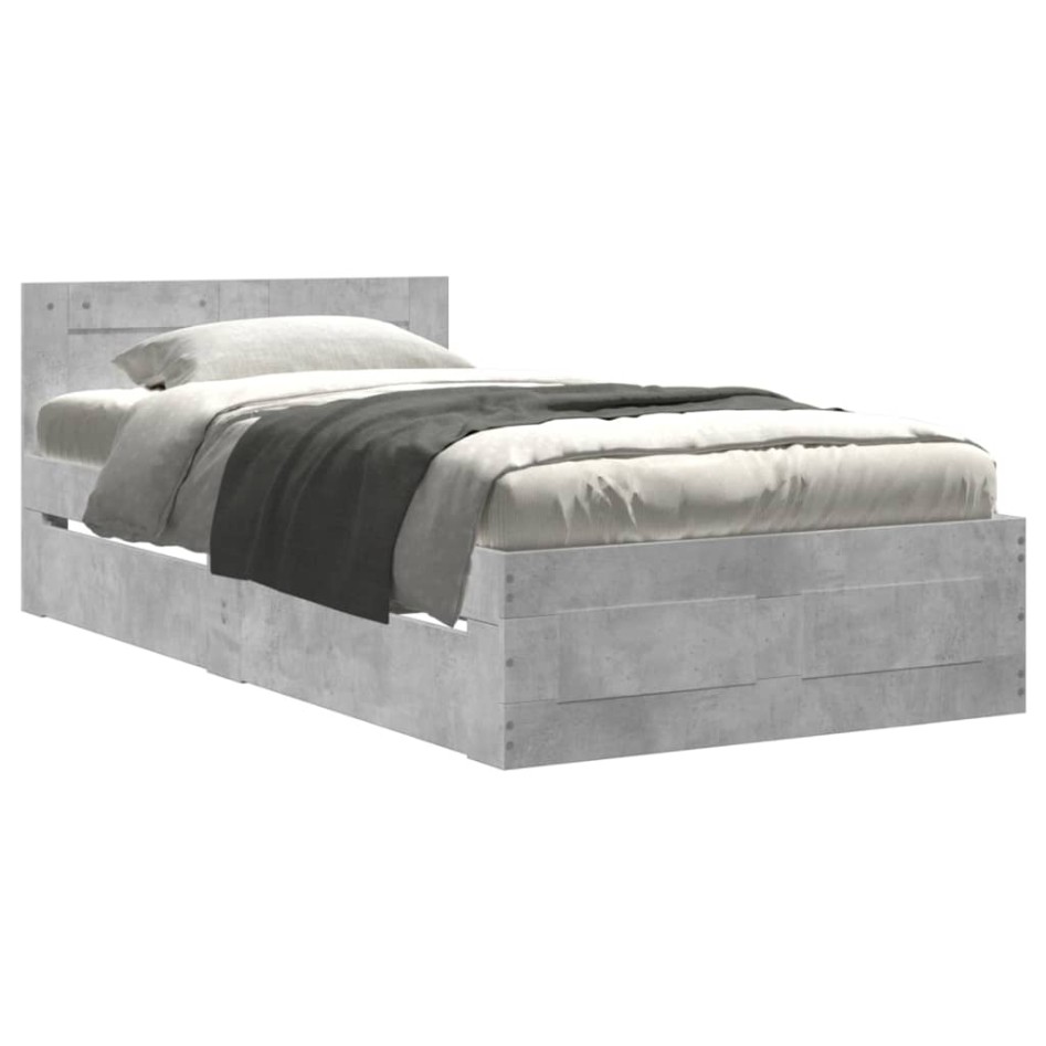 Cama con cabecero madera de ingeniería gris hormigón 75x190