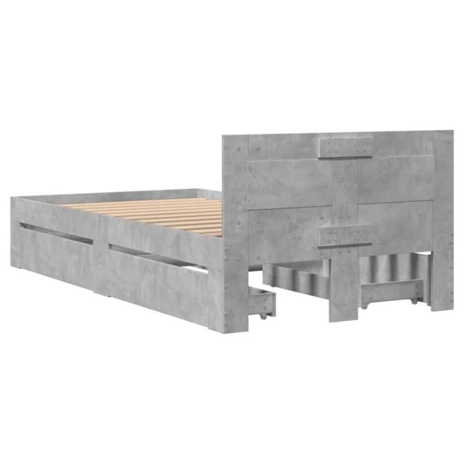 Cama con cabecero madera de ingeniería gris hormigón 75x190