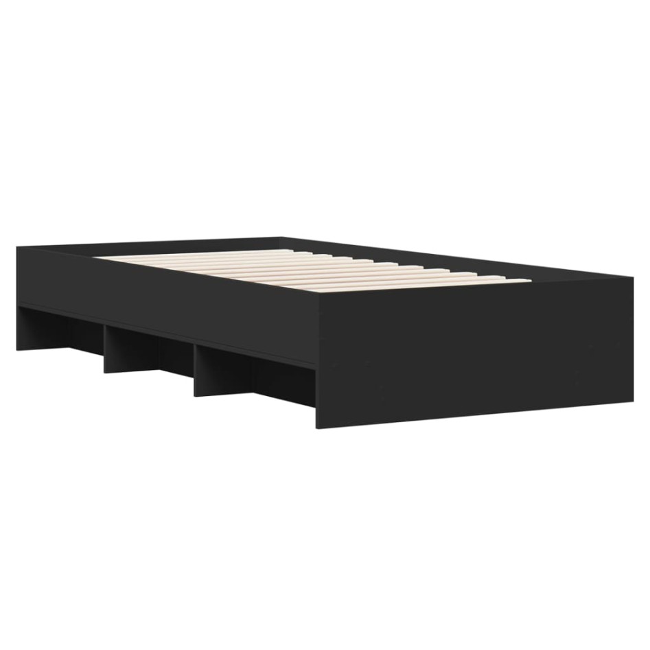 Estructura de cama madera de ingeniería negra 100x200