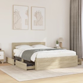 Cama con cabecero madera de ingeniería roble Sonoma 135x190