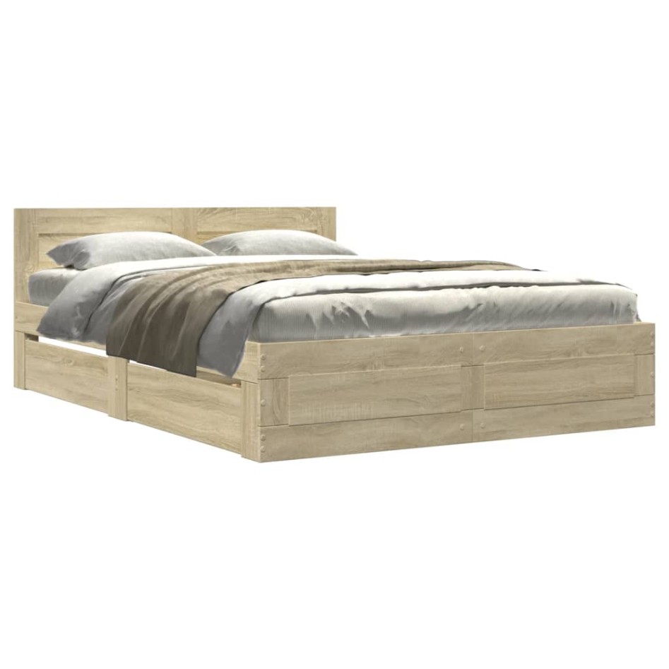 Cama con cabecero madera de ingeniería roble Sonoma 135x190