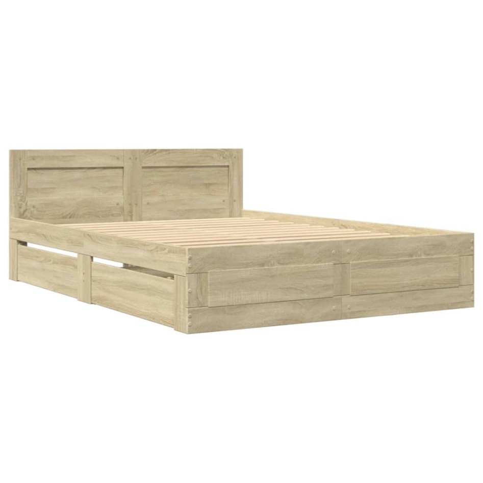 Cama con cabecero madera de ingeniería roble Sonoma 135x190