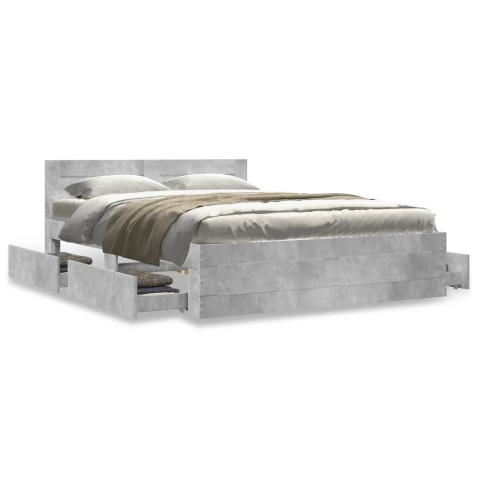 Cama con cabecero madera de ingeniería gris hormigón 135x190