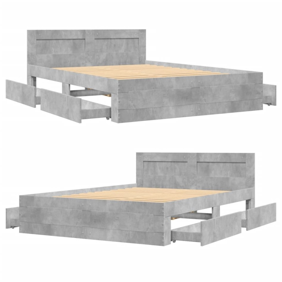 Cama con cabecero madera de ingeniería gris hormigón 135x190