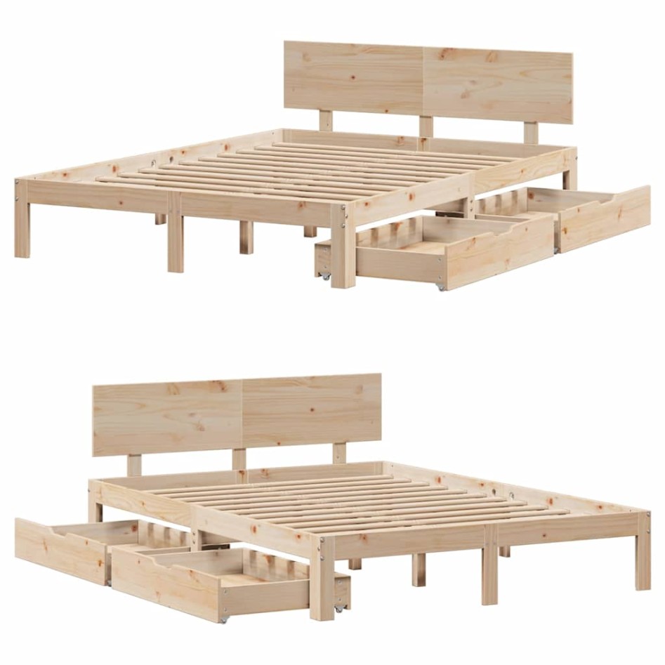 Estructura de cama con cajones madera maciza de pino 160x200