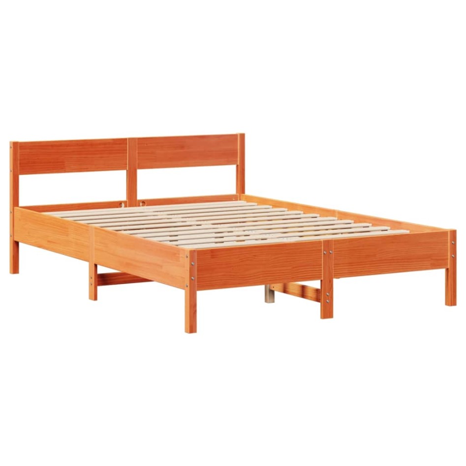 Cama sin colchón madera maciza pino marrón cera 150x200